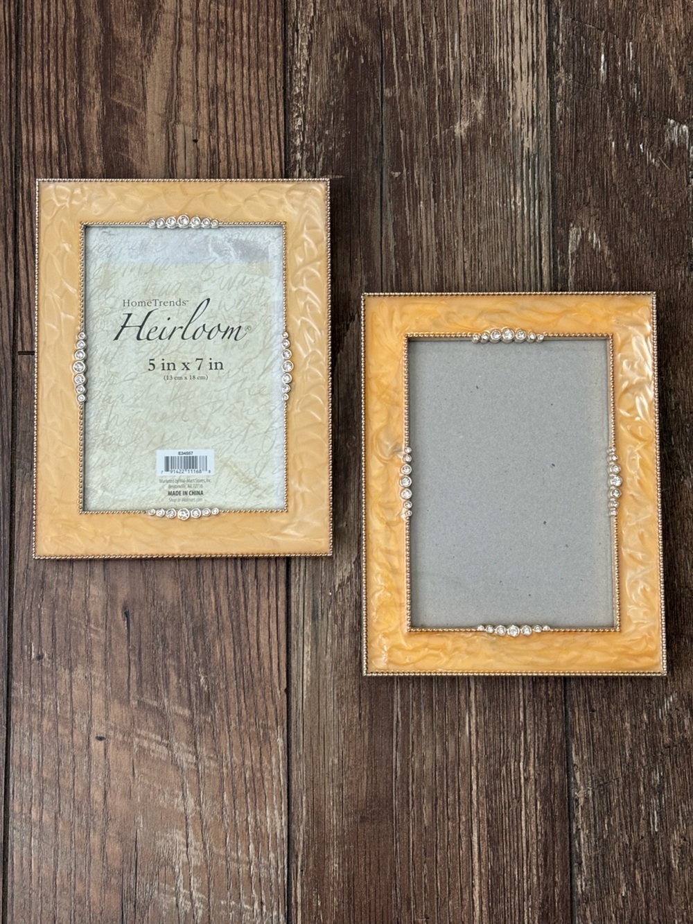 SET Of 2, Heirloom 5 X 7 Picture Frames, Honey Amber Swirl Epoxy, Rhinestones